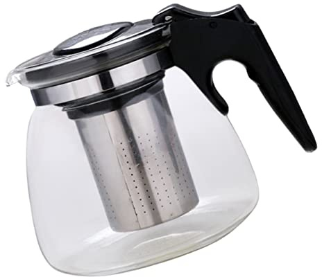 Tetera de Cristal para Té de 950ml con Infusor de Acero Inoxidable | Resistente al Calor, Acabado Pulido y Antideslizante, Jarra Transparente Negra para Hojas Sueltas