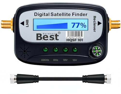 Trovatore satellitare digitale | Misuratore digitale per un rapido orientamento satellitare, incluso LCD, bussola e uscita audio acustica, ideale per Astra 19.2, Hotbird, con cavo F e istruzioni