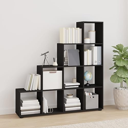 Scaffale a scaletta nero, 142 cm, elegante espositore a più livelli in legno per soggiorno e ufficio, elegante soluzione di archiviazione, libreria moderna per la decorazione della casa