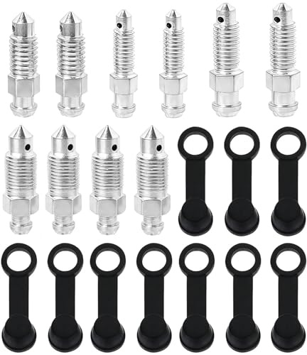 20 Stück Entlüftungsschraube Set, Hohlschraube für Motorrad Bremse Entlüften, Kommt mit 10 Schwarzen Kappen, M6/M7/M8/M10/M10x1.25 Schrauben für Motorräder Traktoren und Andere Lokomotivinstrumente