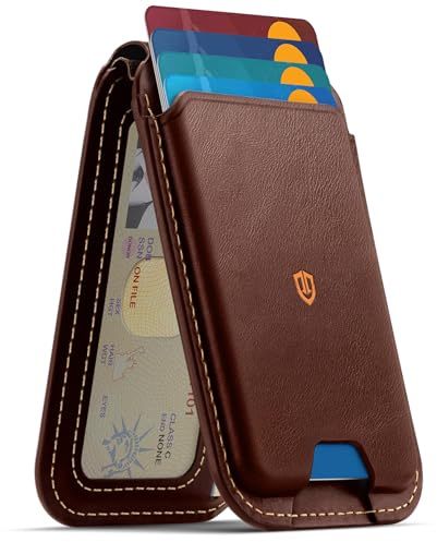 SHIELDON äkta läder korthållare plånbok, retro kaffebrun | Avtagbar, RFID-blockerare, kortfack, ID-fönster, kompatibel med iPhone 17/16/15/14/13/12-serien, ej för Mini
