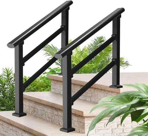2 paquetes de barandillas de acero al carbono para escaleras exteriores, interiores y exteriores, para porches y terrazas, color negro. (120cm/47.2in)