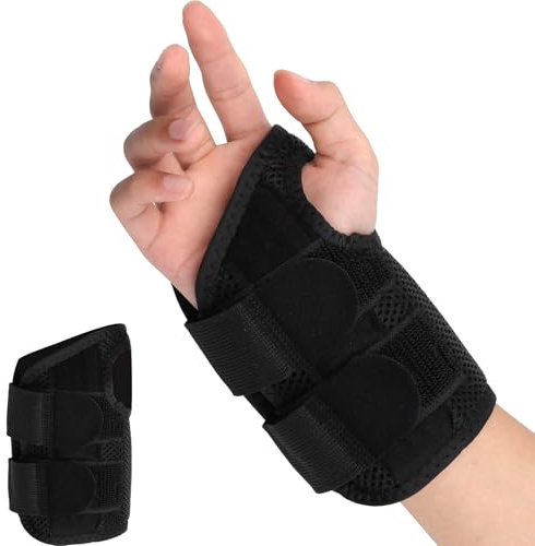 KQDRAVINE handledsstöd med metallskena, justerbar handledsbandage höger stabilisator, andningsaktiv handledsskena, handskena höger för kontor, sport, reha, svart