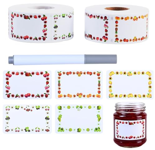 1000 Piezas Etiquetas para Tarros de Mermelada, Etiquetas Autoadhesivas, Pegatinas para Escribir, con Rotulador Gris, Pegatinas Rectangulares, Aptas para Tarros, Botellas, Bolsas, 3 x 5 cm