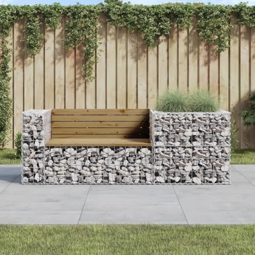Tidyard Garden Bench with Gabion Basket Impregnated Wood Pine Gabions Model3196244