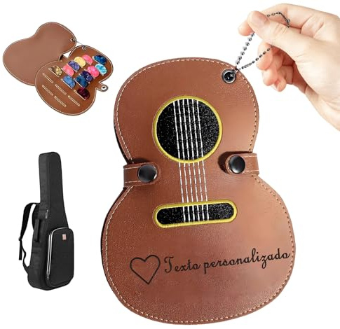 Personalizado Caja de Púas de Guitarra con 3 Grabado Puas Guitarra Personalizable Almacenamiento de púas de madera Regalos Para Amantes de la Guitarra (Versión en cuero)