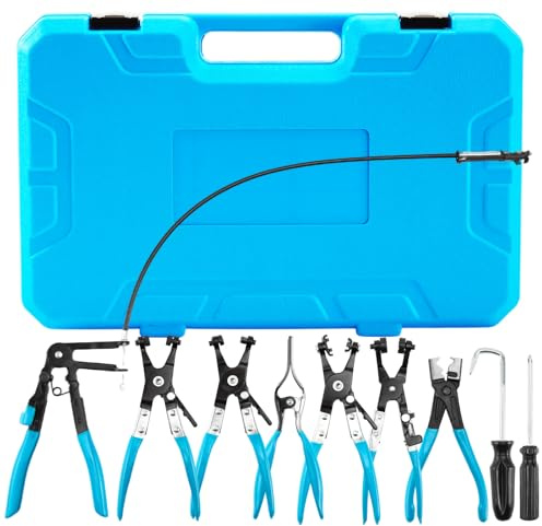 Supernic 9PCS Hose Clamp Pliers Flexible Spring Long Hose Clip Pliers Carbon Steel Automotive Car Maintenance Repair Tools with Case for Fuel Pipes Oil Pipes Radiator (Blue)