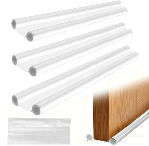3 Pcs Draft Excluder for Doors Cushion, Under Door Draught Excluder Stnips, Soundproof & Windproof Double sided Under Door Draft Stopper forBottom of Doors(96 cm /37.8 inch, White)