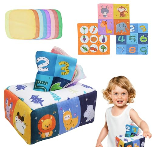 Spielzeug zum Ziehen aus Stoff für Babys – kreative Spielbox zur Entwicklung von Fähigkeiten mit mehrfarbigen Blättern, einem weichen Papierbuch und einem Lernspielset, das die Neugier anregt