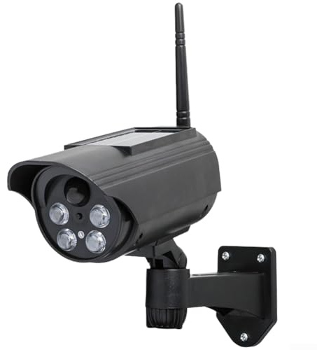 Telecamera di sicurezza finta solare per esterni, con rilevamento del movimento e rotazione di 360 gradi, luce rossa lampeggiante per una migliore deterrenza