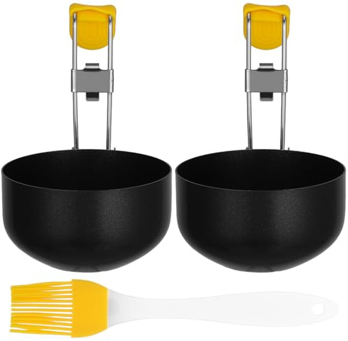 EXAOMBLE Moldes Antiadherentes para Huevos Escalfados con Diseño Plegable y Colgante, Acero Inoxidable Resistente al Calor, 2 Anillos para Cocinar Huevos, Utensilio Versátil para Cocina