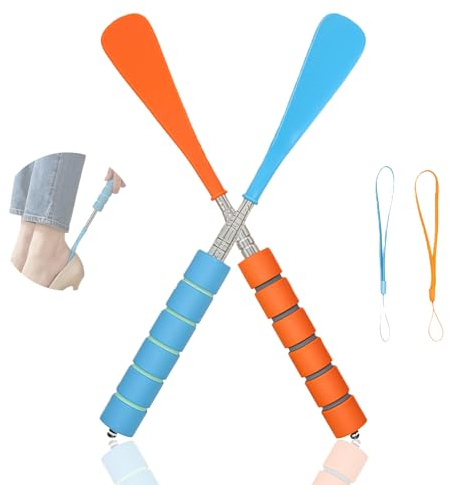 Nevoluxer 2 calzadores largos de metal, telescópicos, extensibles, 30 – 70 cm, calzador largo, metal, para hombre, mujer, ancianos, viajes, adecuado