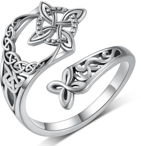 Witches Knot Ring, S925 Sterling Silver Ring, Witches Protection Knot Rings Adjustable Thumb Open Rings, Celtic Jewelry Gifts for Women (1PC)