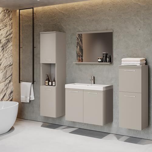 Muebles Slavic Conjunto Muebles de Baño con Lavabo 6 Piezas - Muebles de Baño con Lavabo y Espejo en Estilo Moderno - Tablero Laminado MDF, Asas de Metal - Baños Completos