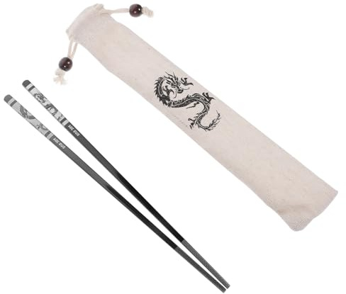 Angoily Set di Bacchette in Acciaio Inox 304 Riutilizzabili 23,5 Cm Motivo Drago, Antiscivolo e Leggere per Ristorante, Campeggio e Cucina Asiatica, Lavabili in Lavastoviglie