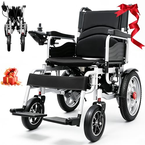 Elektrischer Rollstuhl Faltbar, Tragbarer Elektro-Rollstuhl, Elektrische Transport Rollstühle für Senioren, reisetauglich & schmal, bis 170 kg, 500W Motor, 10Ah Akku, zu 20 Km (Silber+Schwarz)