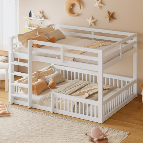 Hochbett Etagenbett 160x200, Kinderbett Jugendbett mit Leiter&Rausfallschutz&Lattenrost, Stockbett Doppelbett Holzbett Bettgestell für Kinder Jugendliche Erwachsene, Kiefer, Ohne Matratze, Weiß