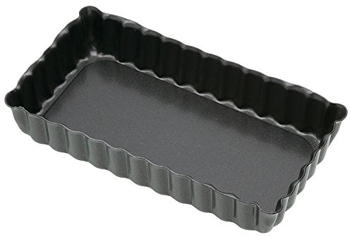 KitchenCraft 2x Rechteckige, Geriffelte Antihaft-Mini-Tortenbleche/ -Quicheschalen, Schwarz, 6 x 11 x 1.5 cm, 1 Einheiten