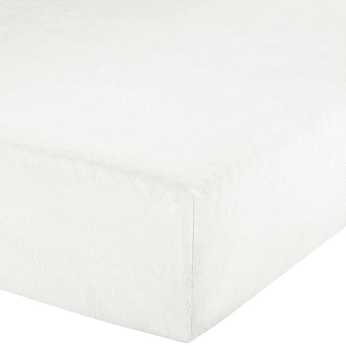 Erwin Müller Spannbettlaken, Spannbetttuch Erding Frottee-Stretch weiß Größe 140x200 cm - 160x200 cm - hautsympathisch, kuschelig, bügelfrei, Rundumgummi