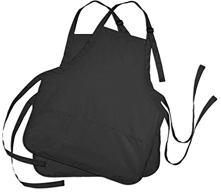 DALIX Apron Commercial Restaurant Home Bib Spun Poly Cotton Kitchen Aprons (3 Pockets) in Black 2 Pack