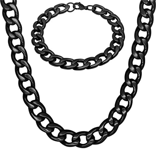 Soul-Cats Königskette Panzerkette XXL Panzerarmband Set Halskette Herren, Größe: 12 mm/55cm + Armband, Farbe: schwarz