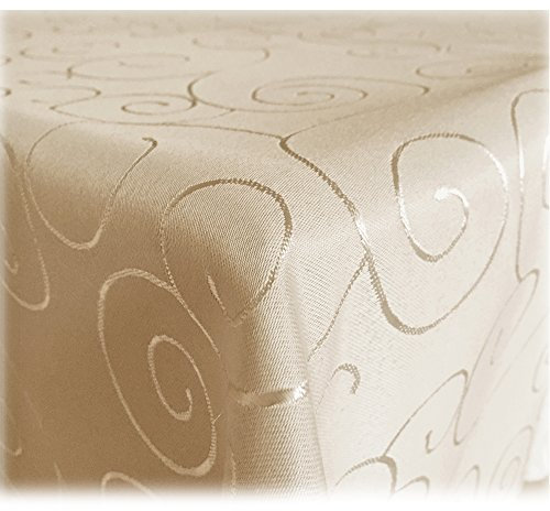 JEMIDI Tischdecke Ornamente Seidenglanz Edel Tisch Decke Tafeldecke 31 Größen und 7 Farben Creme Oval 130x260