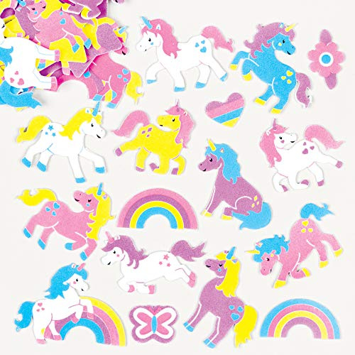 Baker Ross AG781 Einhorn Moosgummi Sticker - 120 Stück, Schaumstoff Aufkleber für Kinder zum Basteln, Gestalten und Dekorieren, Sortiert