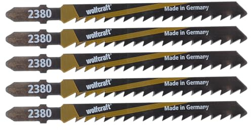 wolfcraft Stichsägeblatt T-Schaft für Holz, HCS, grober schneller Schnitt, 5 Stück, 2650000