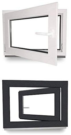 Kellerfenster - Kunststoff - Fenster - innen weiß/außen anthrazit - BxH: 70 x 50 cm - 700 x 500 mm - DIN Links - 3 fach Verglasung - 60 mm Profil