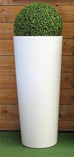 Jarrón redondo moderno liso Cache-pot Zajsan Ø 38 x H 85 de resina blanca con boj Buxus 38 cm