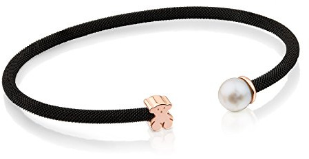 TOUS Pulsera Esclava de Acero Inoxidable y con Baño de Oro 18Kt sobre Plata con Perla Cultivada 6,5 mm, Elegante y Fina, Colección Mesh