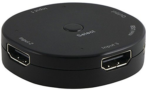 GE Home Electrical GE 3 Device HDMI Switch, Use with 4K Smart TV Roku Xbox PS3 PS4 Fire Stick DVD Blue Ray Fire TV HDTV Cable Box PC, 4K 1080p 60 FPS, Ultra HD, HDCP 2.2, Black, 33624