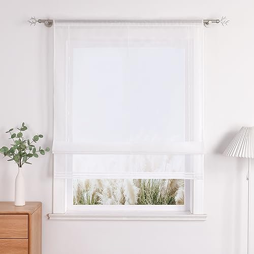 Uni Farbe Faltrollo Voile Raffrollo mit Tunnelzug Design Rollos Weiß BxH 100x155cm