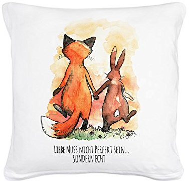 ilka parey wandtattoo-welt® Kissen Dekokissen Dekorationskissen Kuschelkissen Hase und Fuchs mit Spruch Liebe muss Nicht perfekt Sein... sondern echt inklusive Füllung ks08
