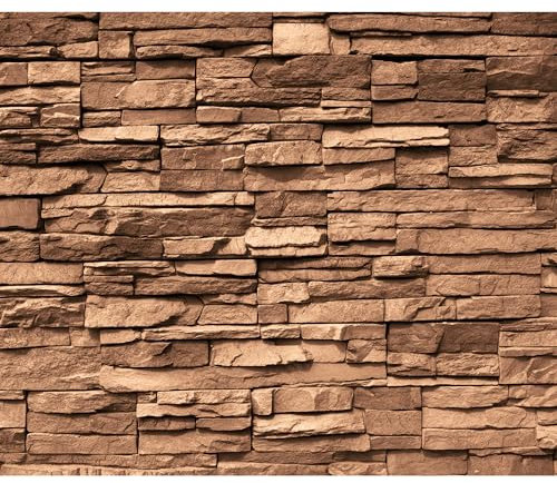 decomonkey Fototapete Steinwand Stein 350x256 cm XXL Design Tapete Fototapeten Tapeten Wandtapete moderne Wand Schlafzimmer Wohnzimmer Steintapete Holz braun
