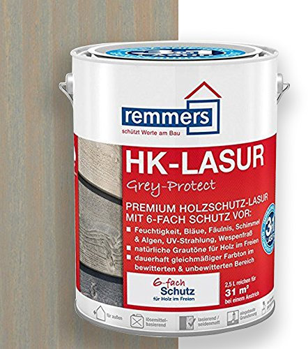 Remmers HK-Lasur 3in1 Grey-Protect silbergrau, 10 Liter, Holzlasur für Vergrauung außen, 3 Holzschutz Produkte in einem, Feuchtigkeit- und UV-Schutz