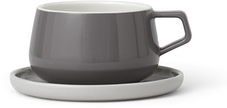 VIVA Ella Storm Grey Porzellan-Kaffee-, Latte- und Cappuccino-Tasse mit Untertasse, 9 oz/260 ml