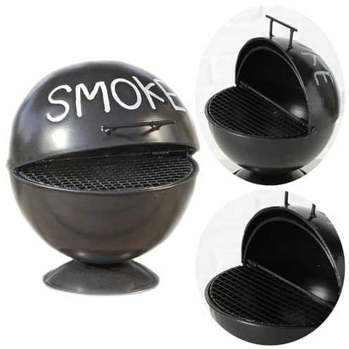 LS-LebenStil XL Sturmaschenbecher Smoke Schwarz Weiß Kugelgrill 15x14cm mit Deckel Klappdeckel Aschenbecher Windaschenbecher Ashtray Tischaschenbecher lustig Garten Balkon draußen Outdoor