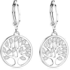 CASSIECA 925 Plata De Ley Pendiente De Aro Fino para Mujeres Niñas Pendientes De Árbol De La Vida Colgantes Pendiente Clásico Pendientes Antialérgicos Caja de Joyería Embalaje