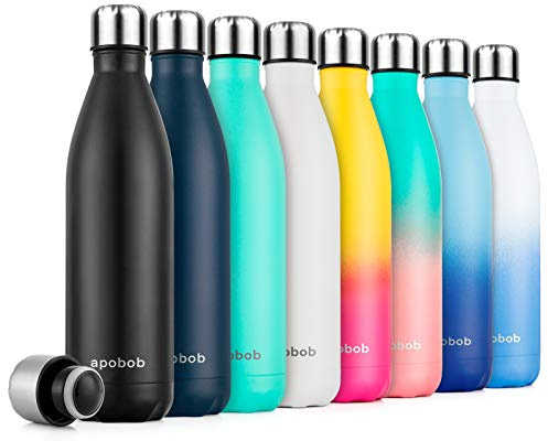Apobob Stainless Steel Water Bottle 500/750ml, Refillable BPA Free Vacuum Insulated Metal Water Bottle for 12 Hrs Hot & 24 Hrs Cold Drink, Work, Study, Gym, Cycling, Climbing
