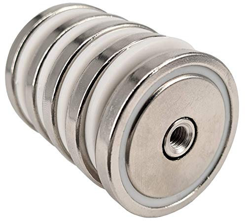 Neodym Magnet mit Gewinde Bohrung - Extra Starke Topfmagnete D 42 mm - 37 KG Zugkraft - Flachgreifer Rund mit M6 Gewindebohrung Innengewinde [5 Stück]