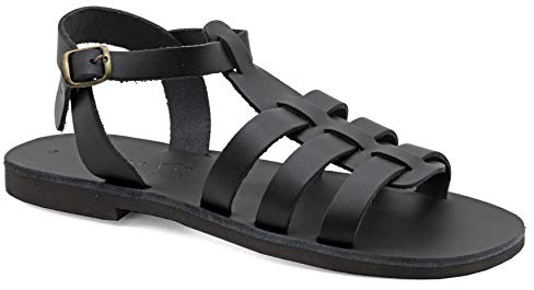 42 Schwarz Emmanuela Fisherman sandalen aus Leder für Herren, hochwertige griechische handgefertigte Herrensandalen mit verstellbarem Schnallenriemen, Sommerschuhe mit Riemchen für Herren