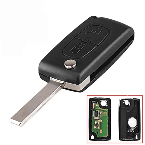 Heart Horse 2 Tasti 207 CE0536 Guscio Chiave Auto con ASK 433Mhz ID46 Chip | per Peug Eot 207 307 308 408 508 Cit Roen C2 C3 C4 Cover Guscio Chiave Telecomando Auto Ricambio con Batteria e HU83 Lama