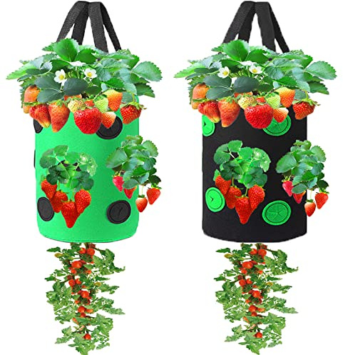 Miewslan 2 Stück umgedrehte Pflanztaschen für den Garten, grüne und Schwarze Tomaten, Kräuter, Erdbeere, Gemüse, hängende Pflanzsäcke mit Löchern