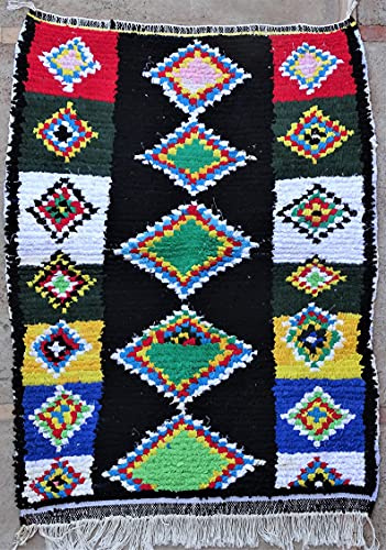 Alfombra berebereber marroquí original de carniceruita de tejido reciclado y algodón, 135 x 100 cm, textiles reciclados en la tribu de azilal