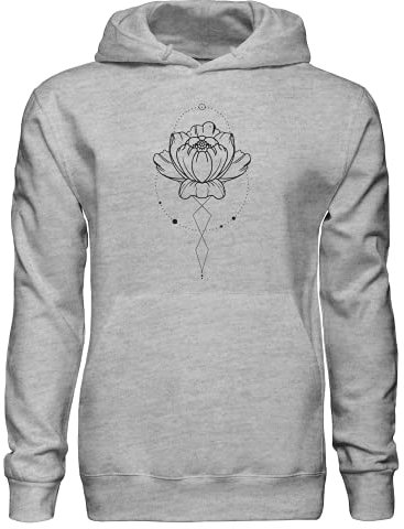 Kapuzenpullover mit kreativem geometrischem Seerosen-Design, grau, S