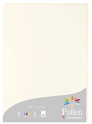 Clairefontaine 56010C - Packung mit 25 Blatt Briefpapier Pollen DIN A4 21x29,7cm, 210g, ideal für Korrespondenz, Naturweiß, 1 Pack