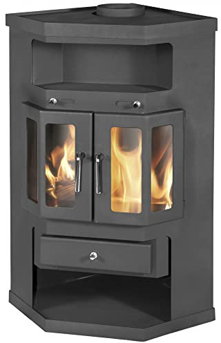 VICTORIA-05 Eck-Kaminofen Victoria 05 Panama 2, 9.0 kW, Grau, Holz, Kaminofen, 650 x 523 x 986 mm (B x T x H), 74 kg