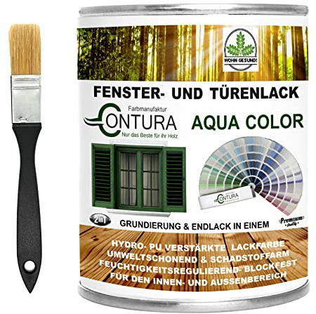 Contura Fensterlack Türenlack 750ml nach RAL mit Pinsel Möbellack Innen und Außen Holzlack Metalllack (RAL 7042 Verkehrsgrau A)