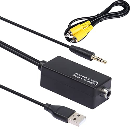 CERRXIAN Convertitore audio digitale coassiale a audio da 3,5 mm, adattatore stereo da RCA a 3,5 mm, decodificatore DAC, alimentato tramite USB con cavo Toslink